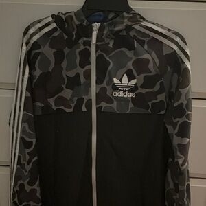 Adidas Black and Gray Camouflage Jacket